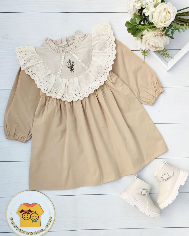 پیراهن دخترانه یقه خامه دوزی