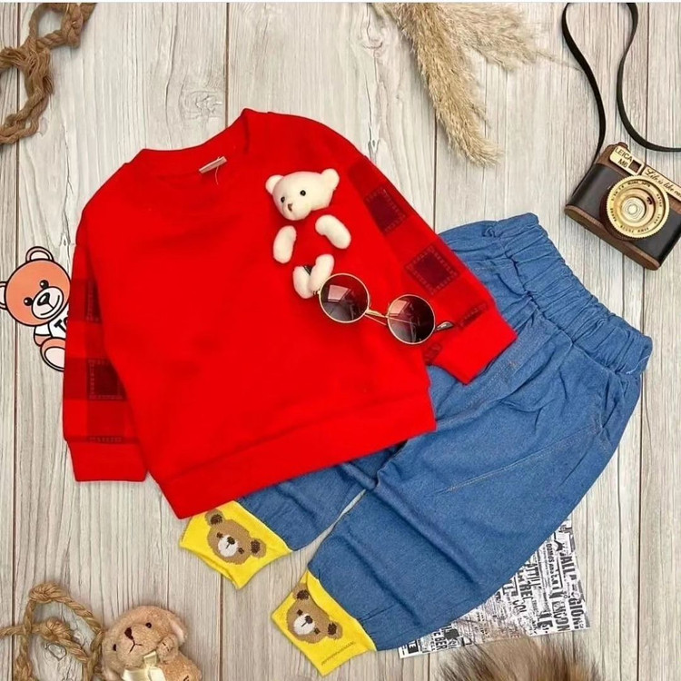 بلوز خرسی و شلوار جین بچگانه 077