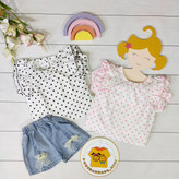 ست شومیز و شلوارک خال خالی دخترانه