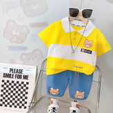 ست تیشرت یقه دار و شلوارک جین بچگانه مدل خرسی