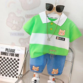 ست تیشرت یقه دار و شلوارک جین بچگانه مدل خرسی