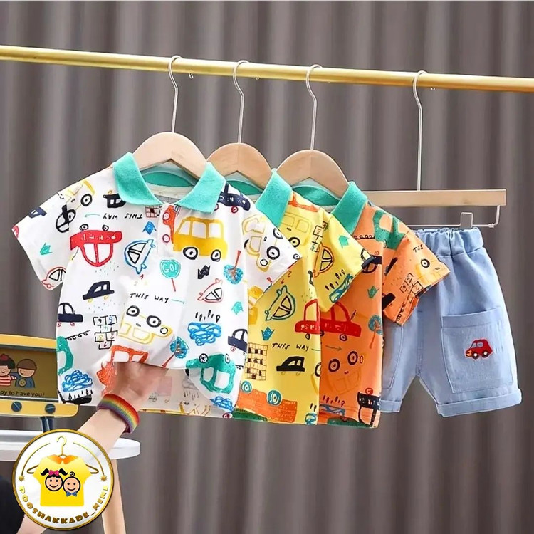 ست بلوز و شلوارک ماشینی بچگانه