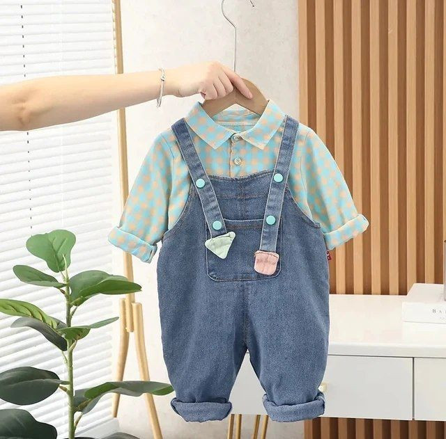 ست بیلر جین و پیراهن چهارخونه بچگانه 155