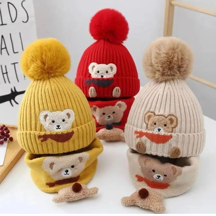 کلاه و شال بافت خرسی بچگانه