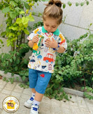 ست تیشرت شلوارک ماشینی بچگانه