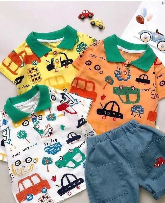 ست تیشرت شلوارک ماشینی بچگانه